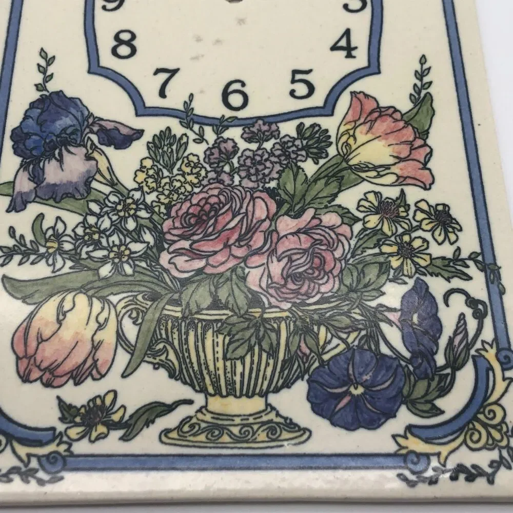 Santa Barbara Ceramic Design Wall Clock Tile Flower Bouquet 1990 FACE ONLY - Picture 3 of 7